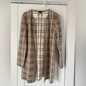Talbots Open-Front Plaid Cardigan in Beige and Cream